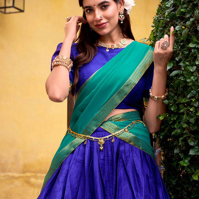 Royal Blue Color Zari Weaving Work Poly Cotton Lehenga choli