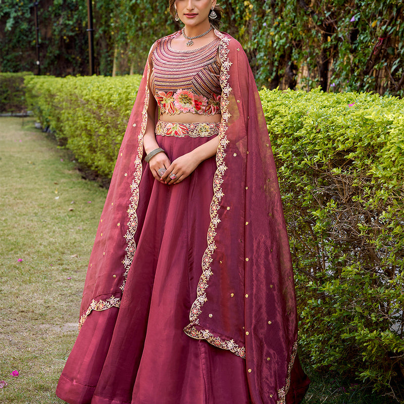 Salmon Color Embroidery Work Chaniya Choli