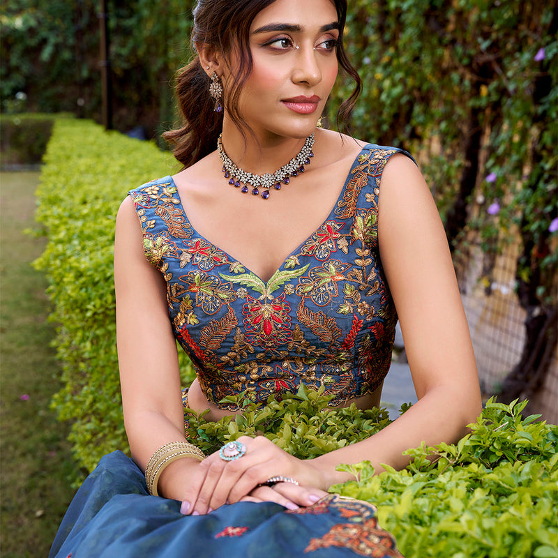 Teal Color Embroidery Work Chaniya Choli