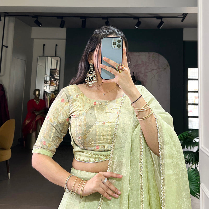 Tea Color Sequince And Beads Work Allen Crush Chaniya Choli
