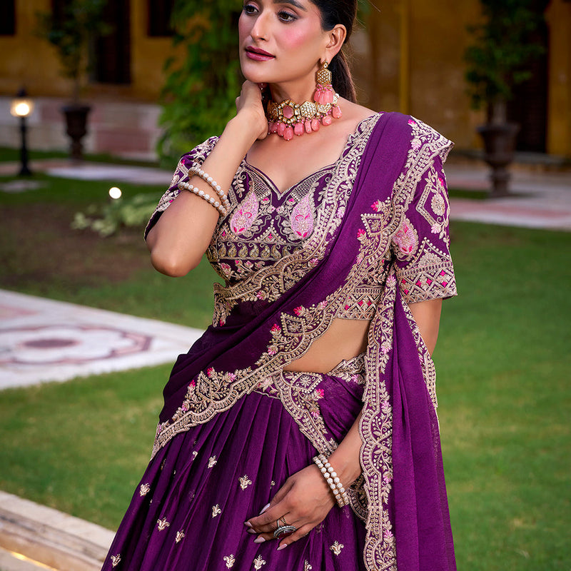 Purple Color Sequince And Thread Embroidery Work Rangoli Crush Lehenga Choli