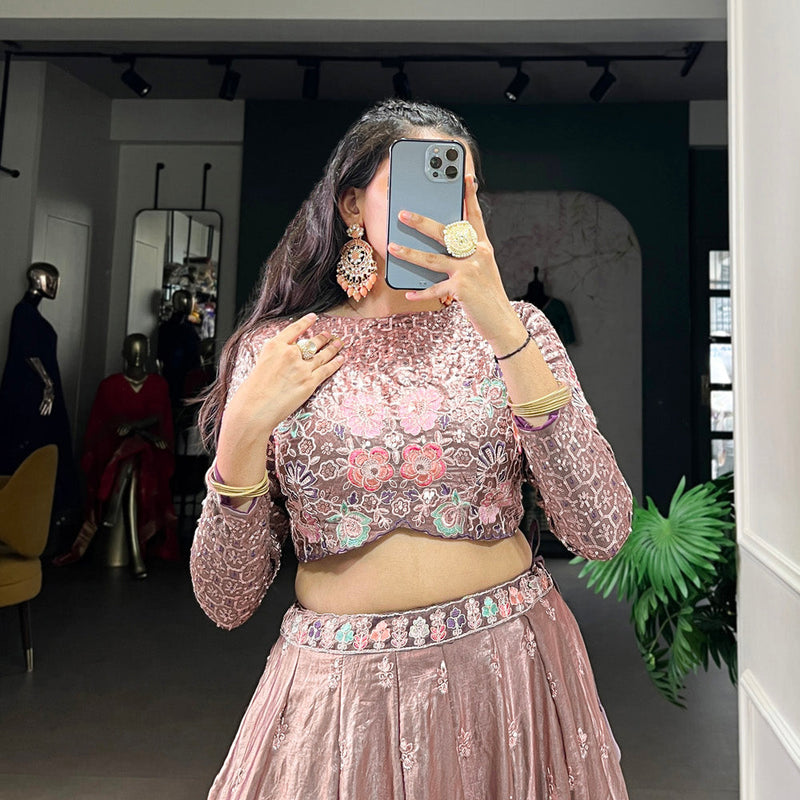 Onion Color Sequince And Thread Embroidery Work Fendi Co-Ord Set