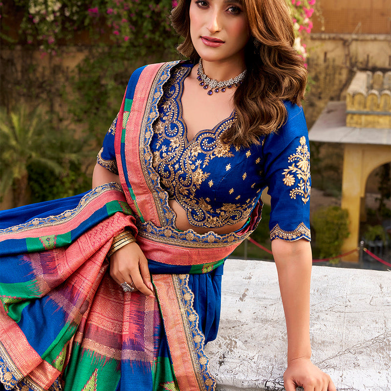 Royal Blue Color Vichitra Silk Lehenga