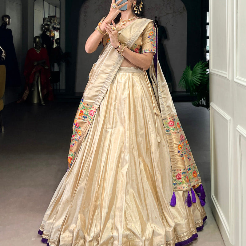 Purple Color Zari Weaving Work Shimmer Lehernga Choli