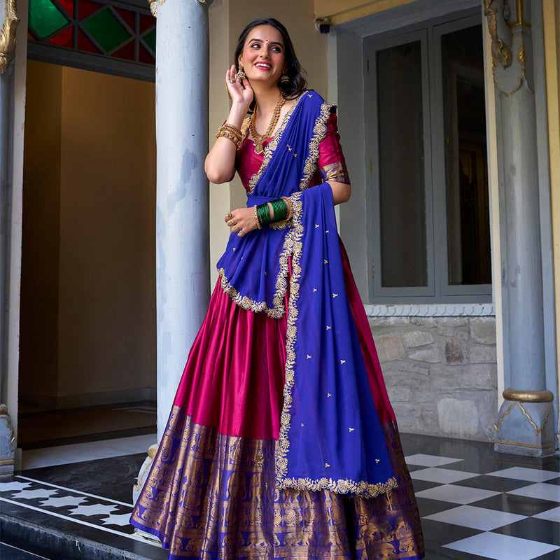 Pink Color Zari Weaving Work Narayan Pattu Lehenga Choli