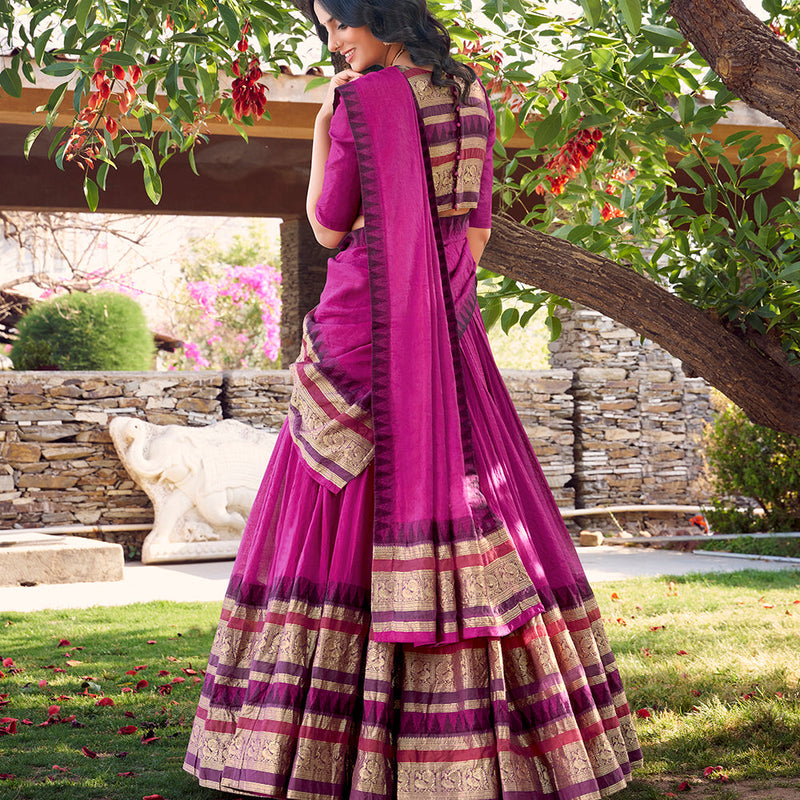 Pink Color Plain With Zari Weaving Work Chanderi Silk Lehenga Choli