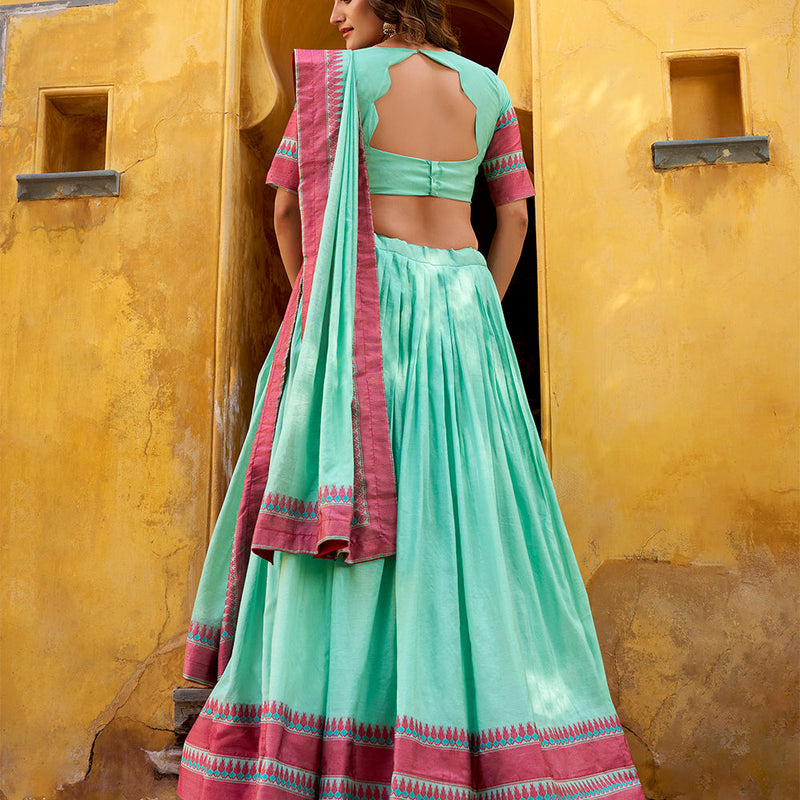 Sky Blue Color Thread Work With Chanderi Lehenga