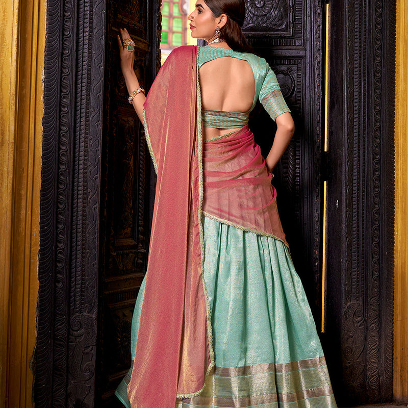 Sky Blue Color Zari Weaving Work Dupion Silk Lehenga Choli