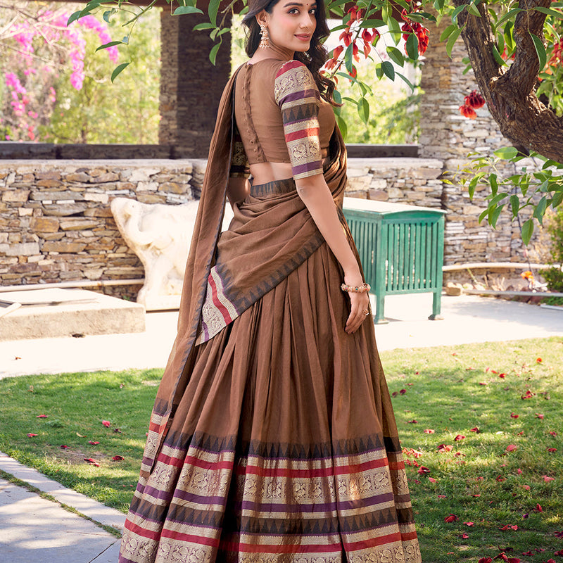 Brown Color Plain With Zari Weaving Work Chanderi Silk Lehenga Choli