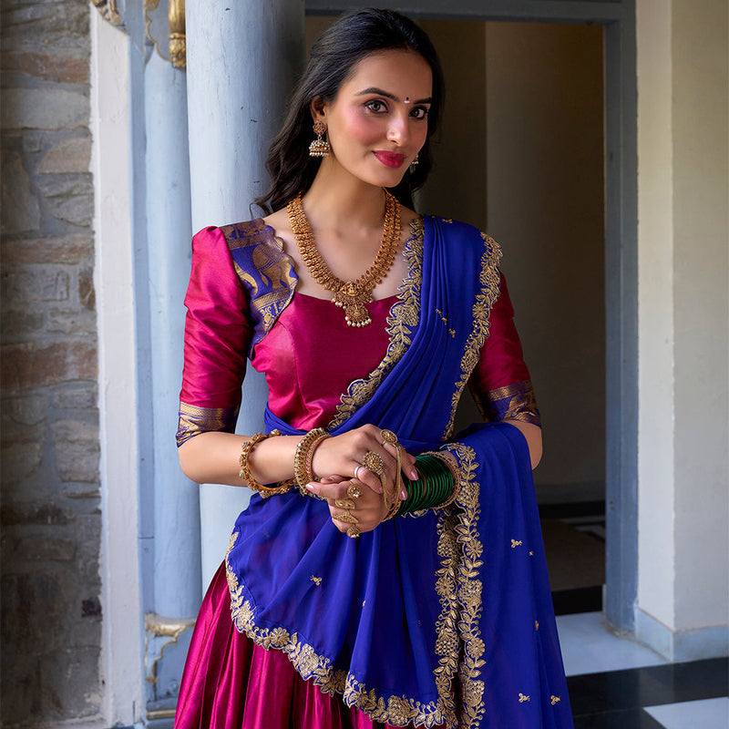 Pink Color Zari Weaving Work Narayan Pattu Lehenga Choli