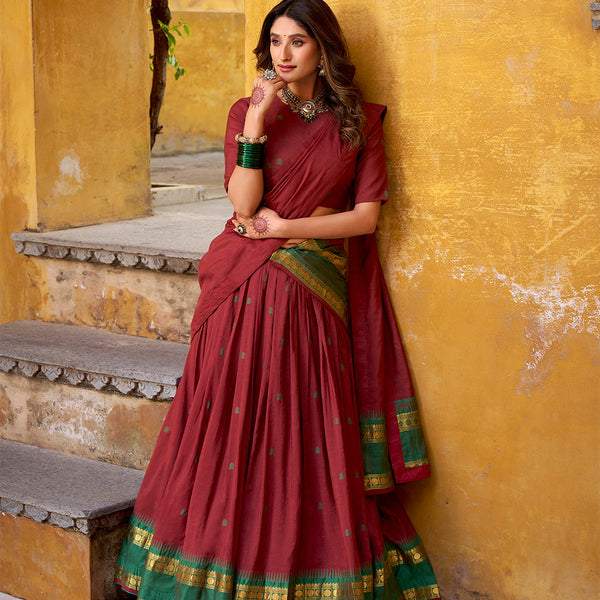 Maroon Color Zari Weaving Work Chanderi Lehenga Choli