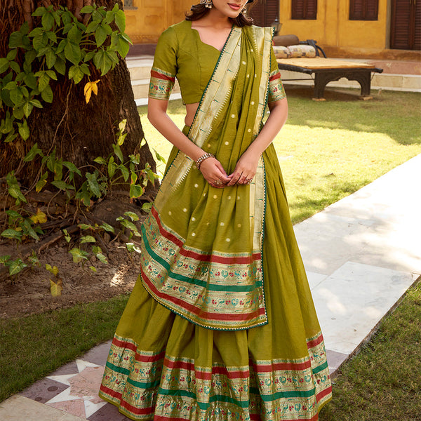 Mehendi color Chanderi Ghaghra Choli