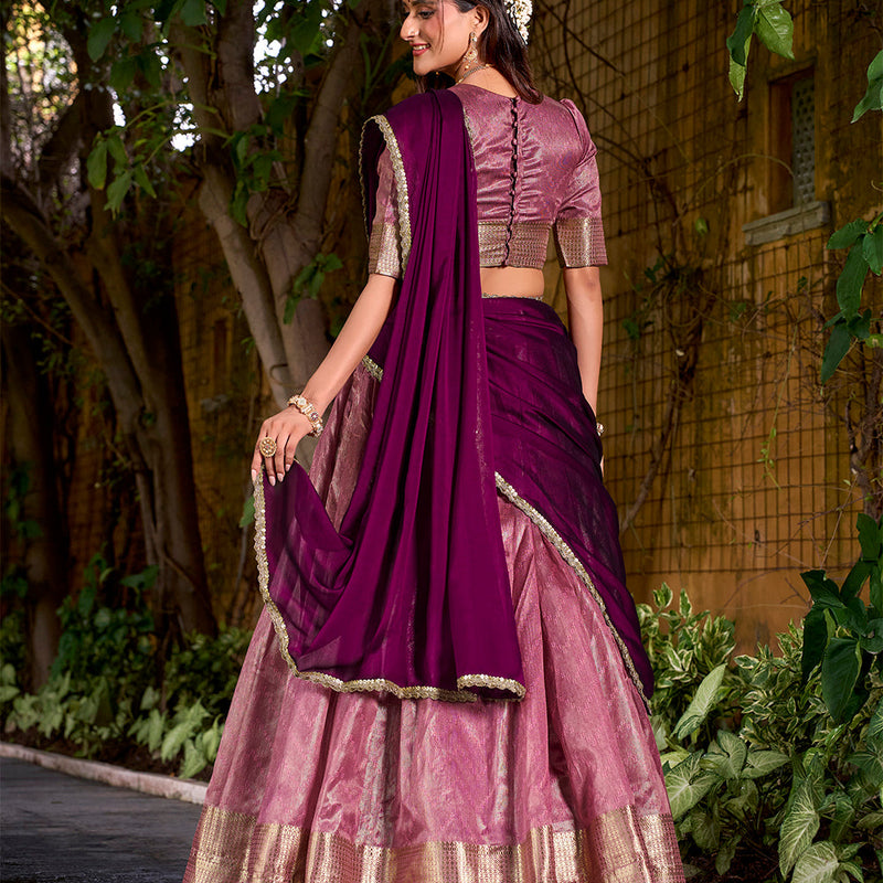 Pink Color Zari Weaving Work Dupion Silk Lehenga Choli