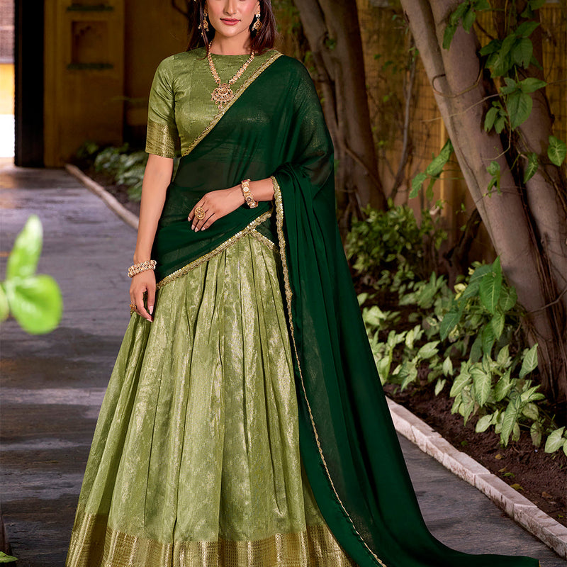 Pista Color Zari Weaving Work Dupion Silk Lehenga Choli