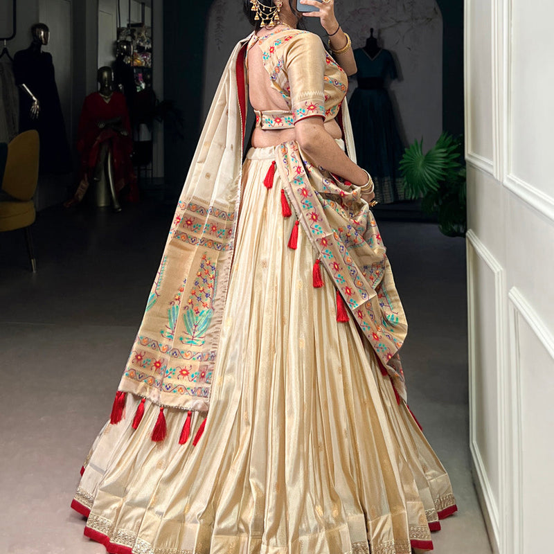 Red Color Zari Weaving Work Shimmer Lehernga Choli