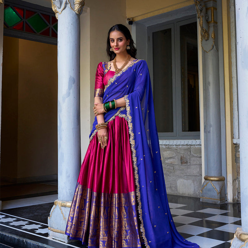 Pink Color Zari Weaving Work Narayan Pattu Lehenga Choli