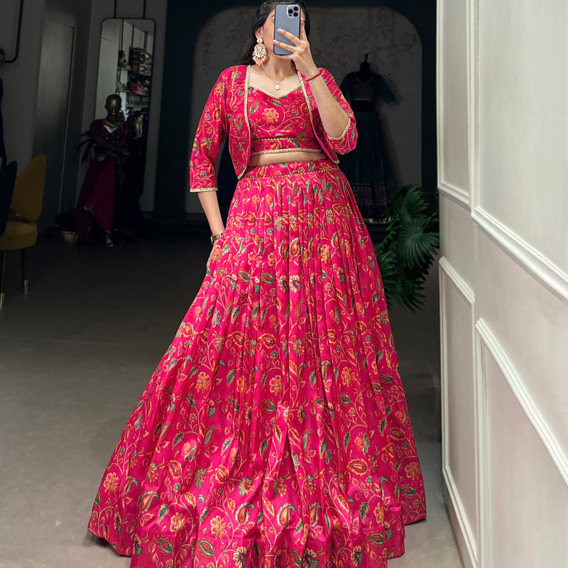 Pink Color Floral Print With Gota Patti Touch up Tasar Silk Two piece Chaniya Choli