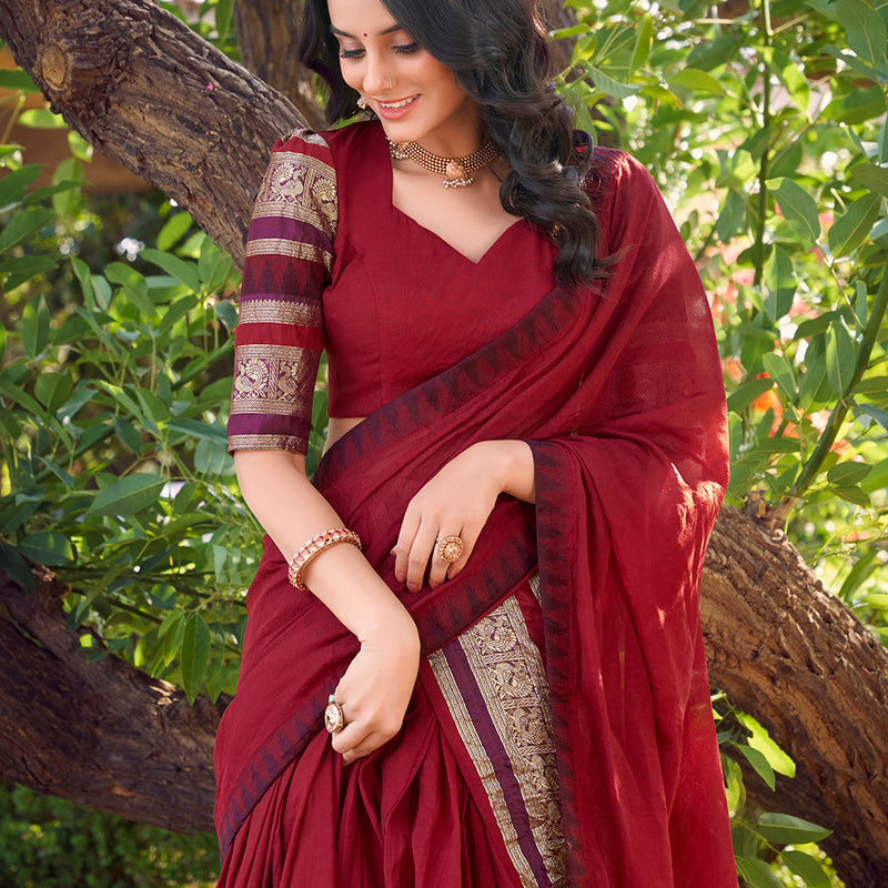 Red Color Plain With Zari Weaving Work Chanderi Silk Lehenga Choli
