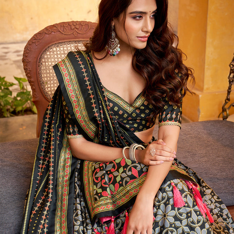 Black Color Tasar Silk Lehenga