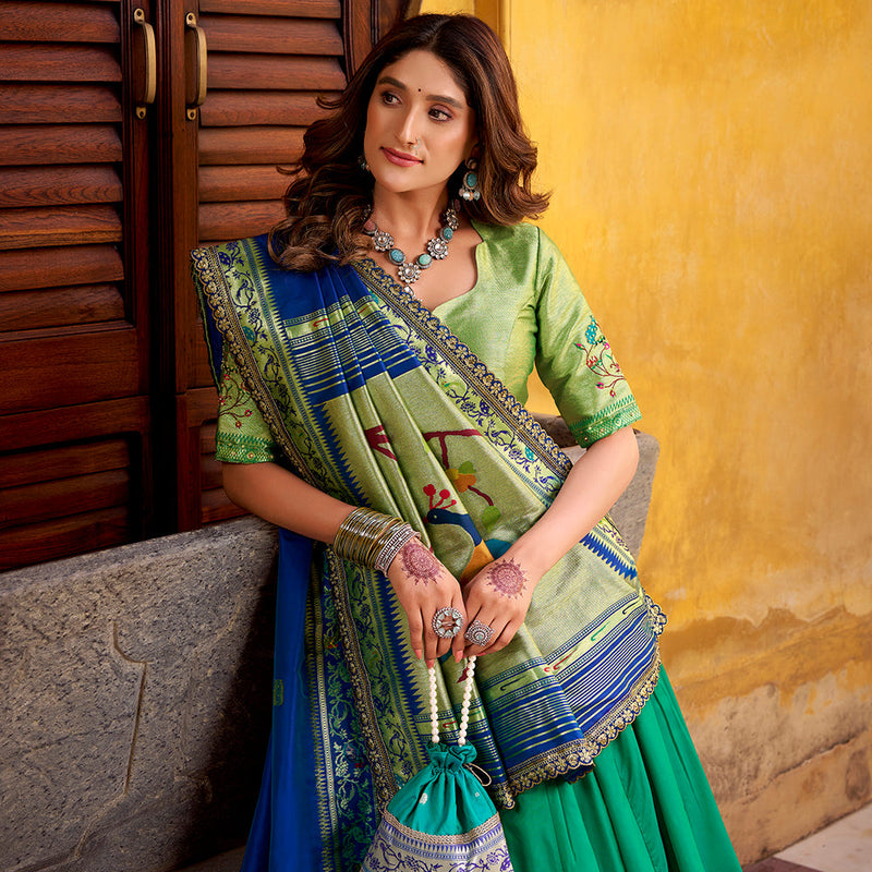 Teal Color Paithani Lehenga