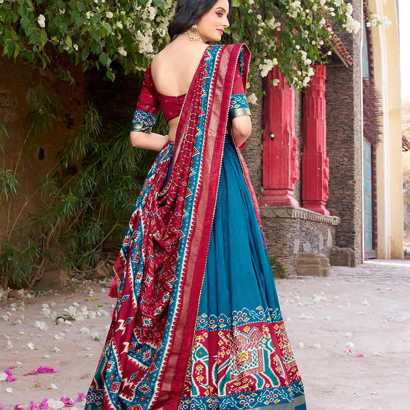 Teal Color Patola Printed Tasar Silk Lehenga Choli
