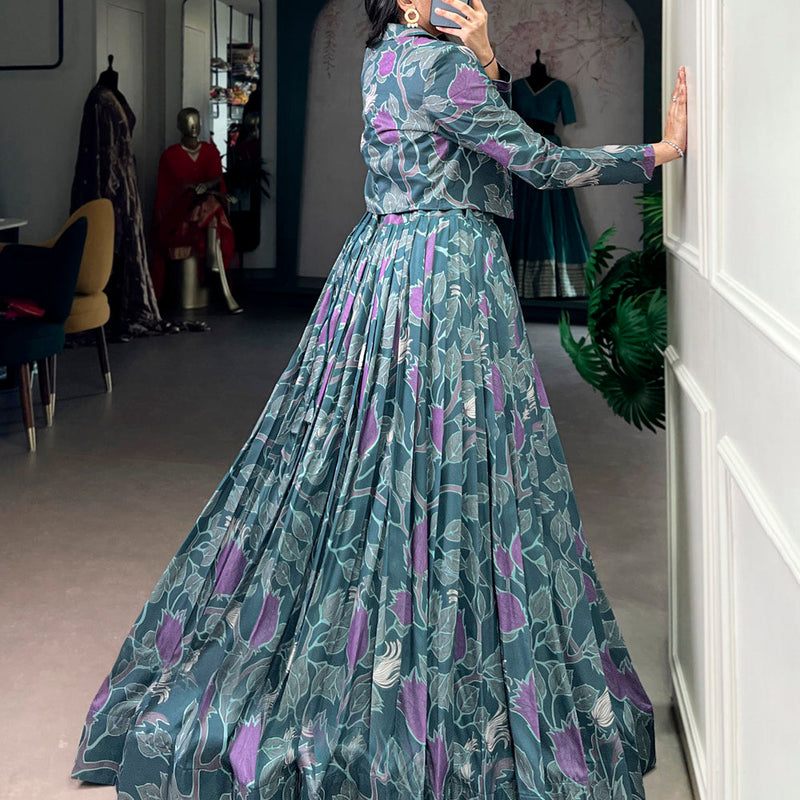 Teal Blue Color Tasar Silk Co-ord Set