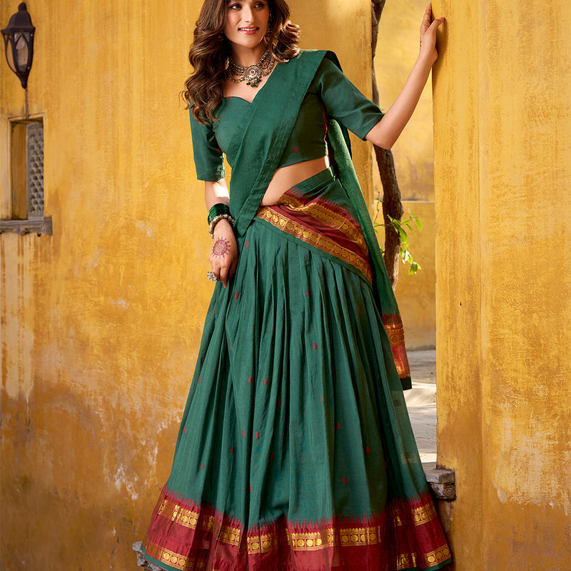 Teal Color Zari Weaving Work Chanderi Lehenga Choli