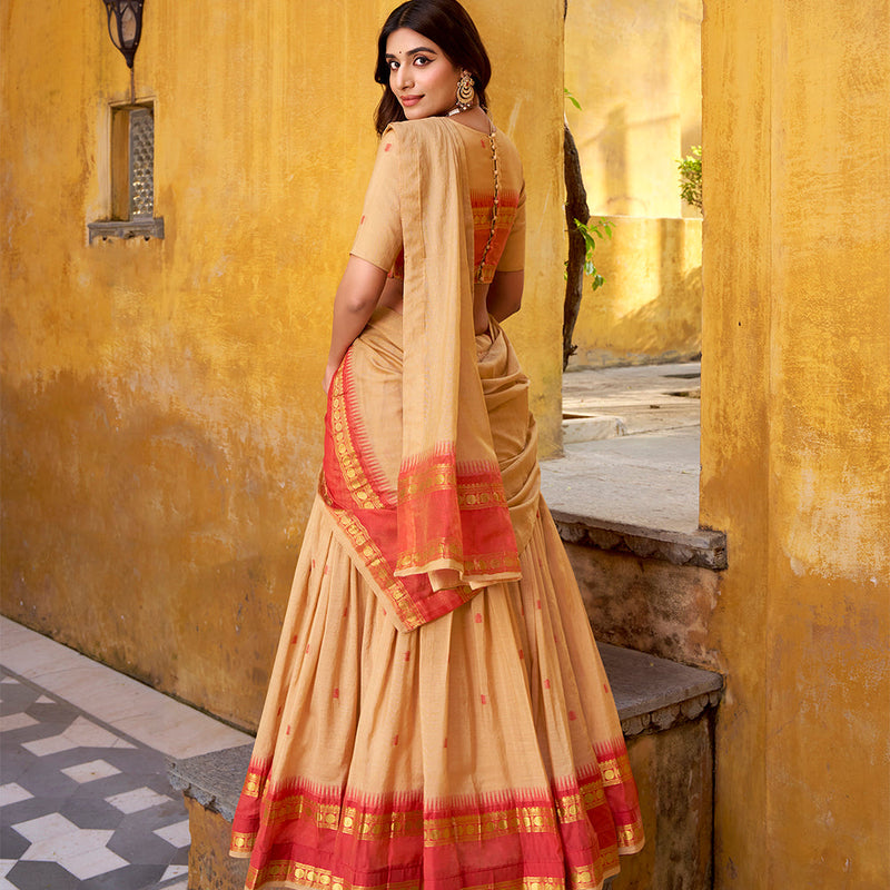 Cream Color Zari Weaving Work Chanderi Lehenga Choli