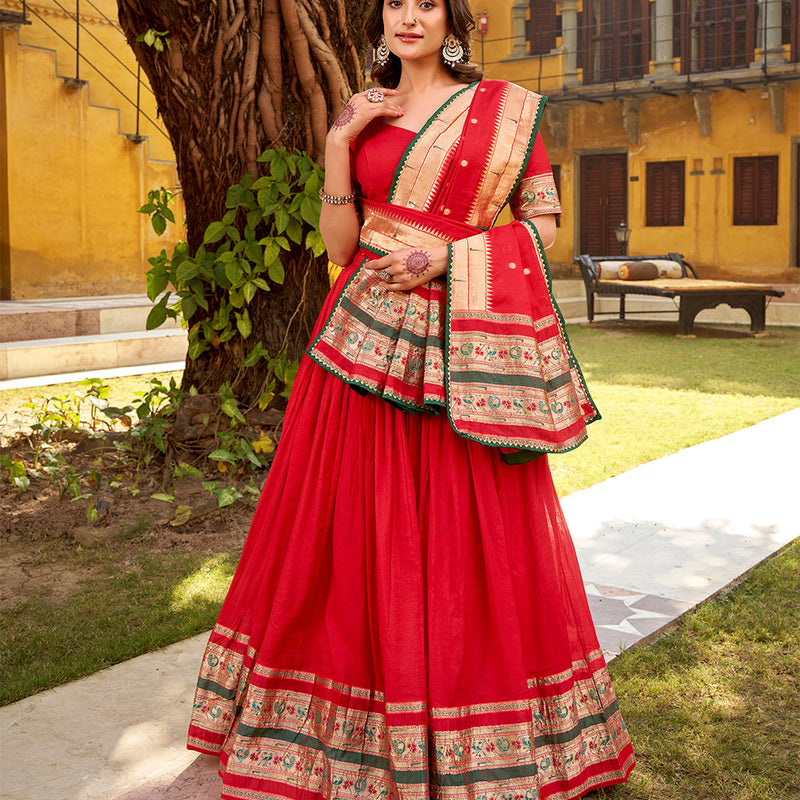 Red color Chanderi Ghaghra Choli