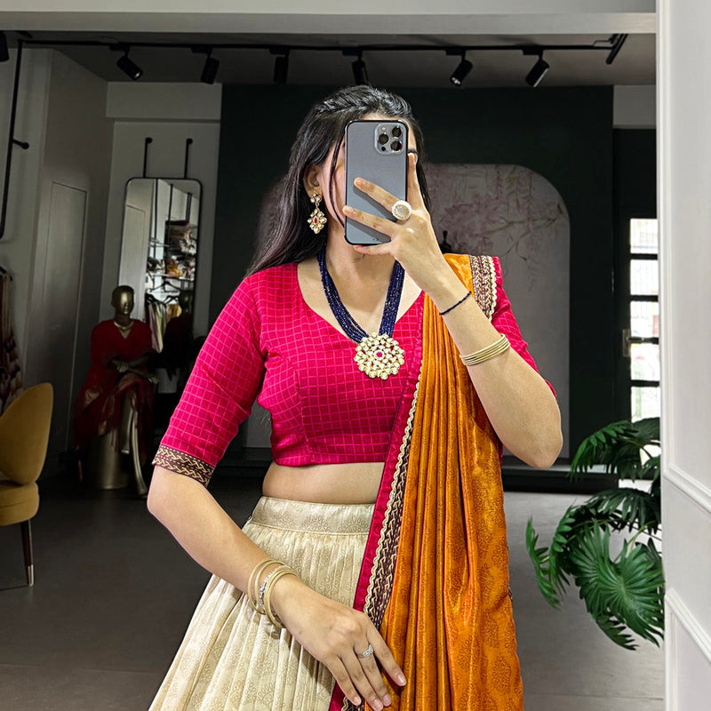 Red Color Tie And Dye Printed Tasar Silk Lehenga Choli