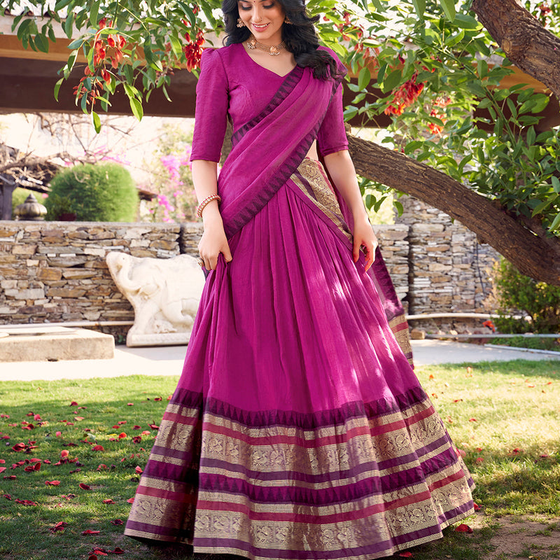 Pink Color Plain With Zari Weaving Work Chanderi Silk Lehenga Choli