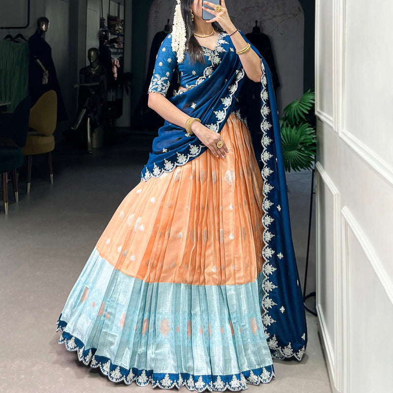 Orange Color Zari Weaving Work Sequins And Embroidery Border With Zari Kota Wedding Wear