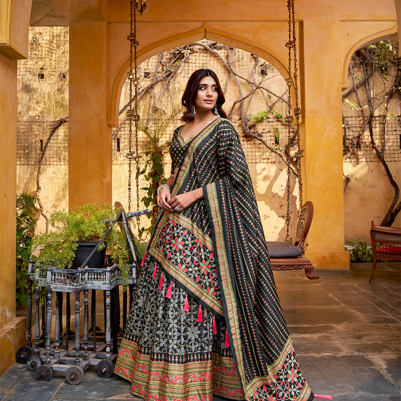 Black Color Tasar Silk Lehenga