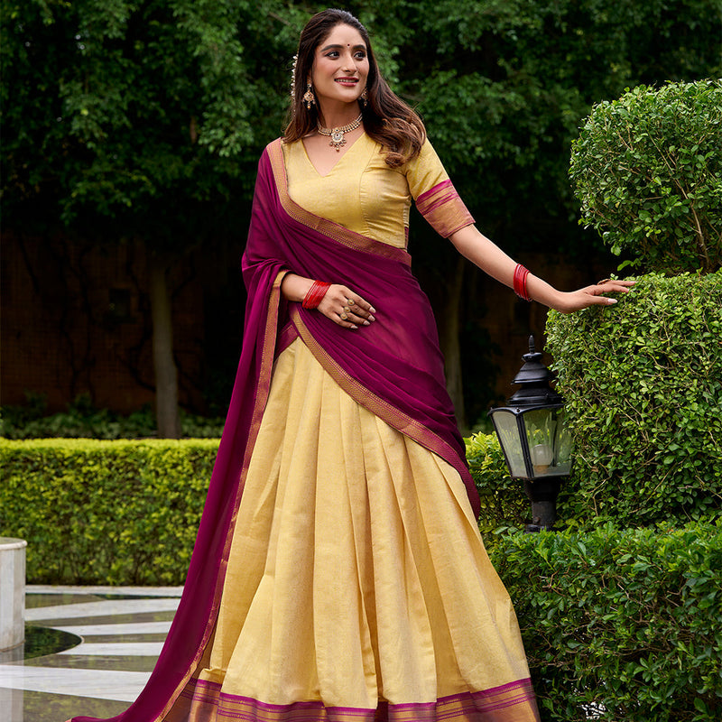 Pink Color Zari Weaving Work Kanchipuram Lehenga Choli