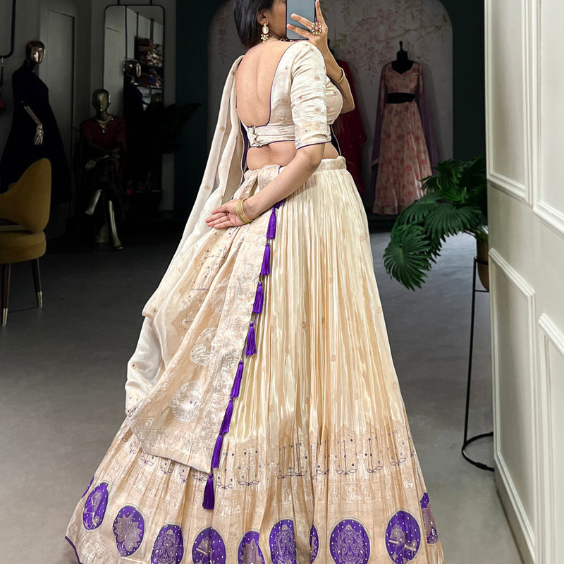 Purple Color Mirror And Bids (Moti) Handwork Shimmer With Weaving Work Lehenga Choli