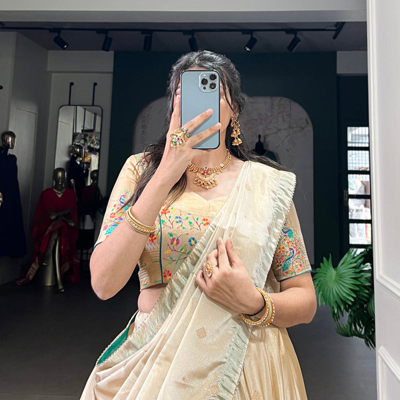 Bottle Green Color Zari Weaving Work Shimmer Lehernga Choli