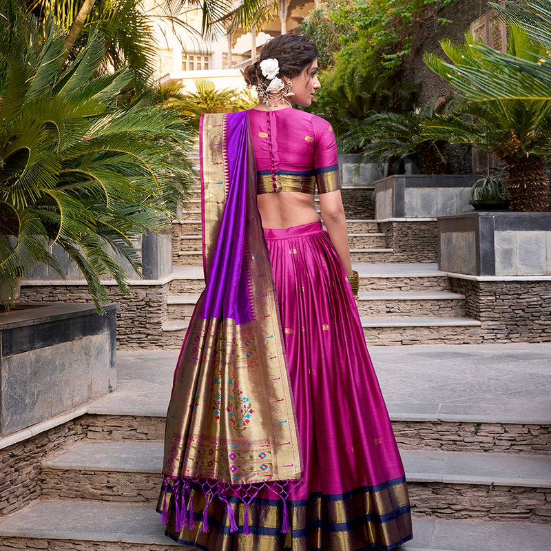 Pink Color Zari Weaving Work Jacquard Silk(Paithani) Lehenga Choli