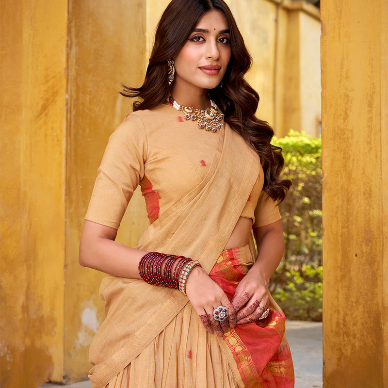 Cream Color Zari Weaving Work Chanderi Lehenga Choli