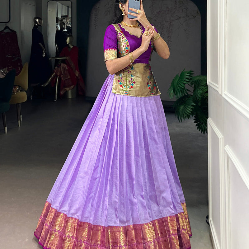 Lavender Color Zari Weaving Work Cotton Silk Co-Ord Set