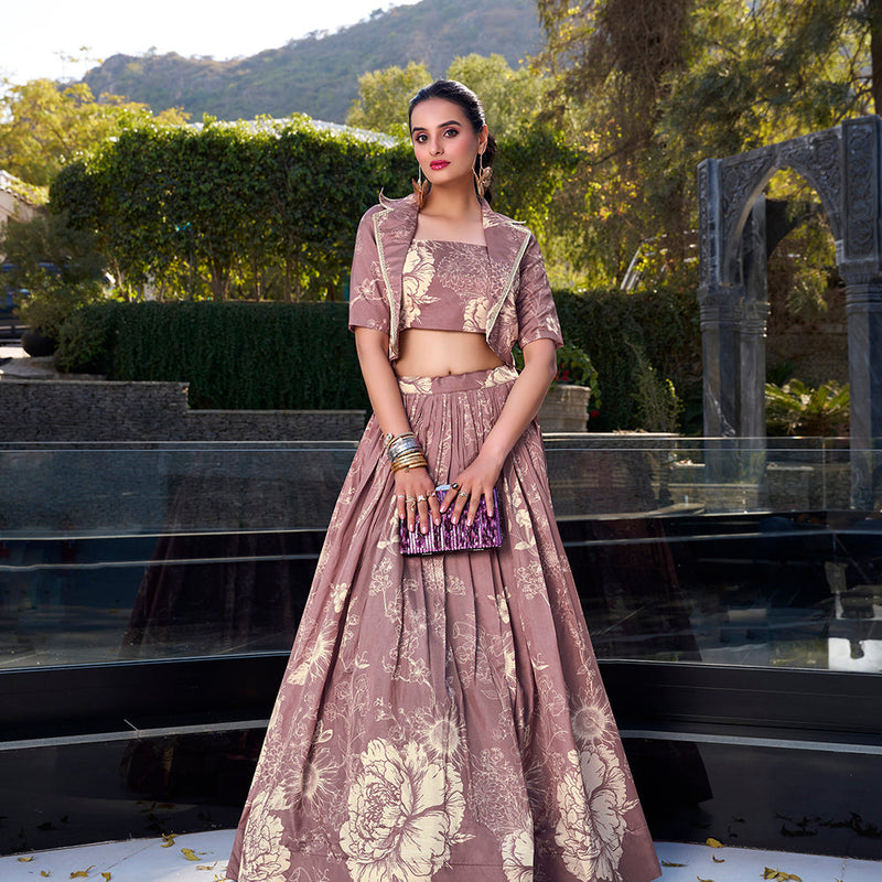 Onion Floral Print Tussar Silk Co-ord Set lehenga Choli
