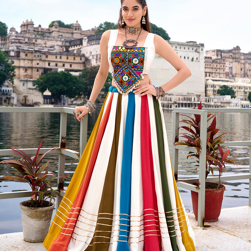 Multi Color Gota Patti Lace Border Rayon Co-ord Set Chaniya Choli