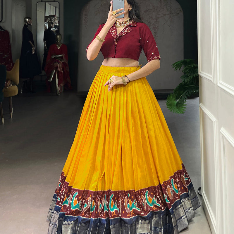 Mustard Color Printed With Zari Weaving Work Poly Cotton Co-ord Set