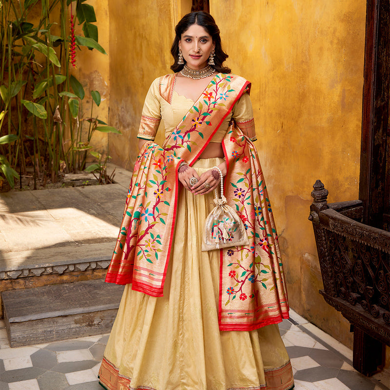 Cream Color Paithani Lehenga