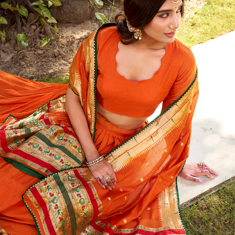Orange color Chanderi Ghaghra Choli