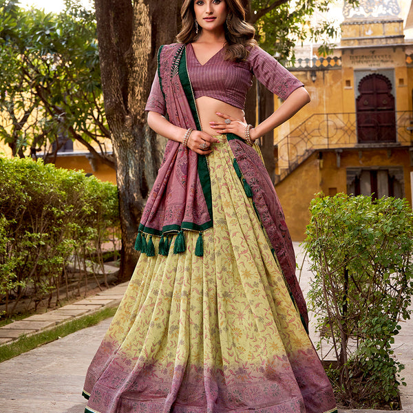 Mauve Color Printed With Vichitra Silk Choli