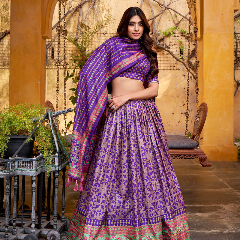 Purple Color Tasar Silk Lehenga