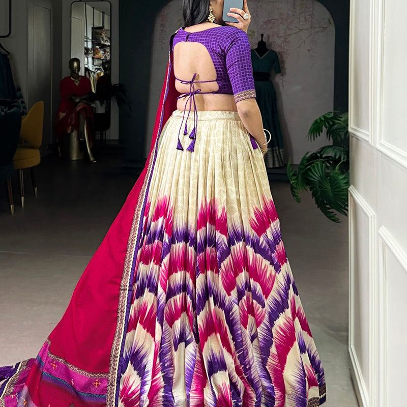 Purple Color Tie And Dye Printed Tasar Silk Lehenga Choli