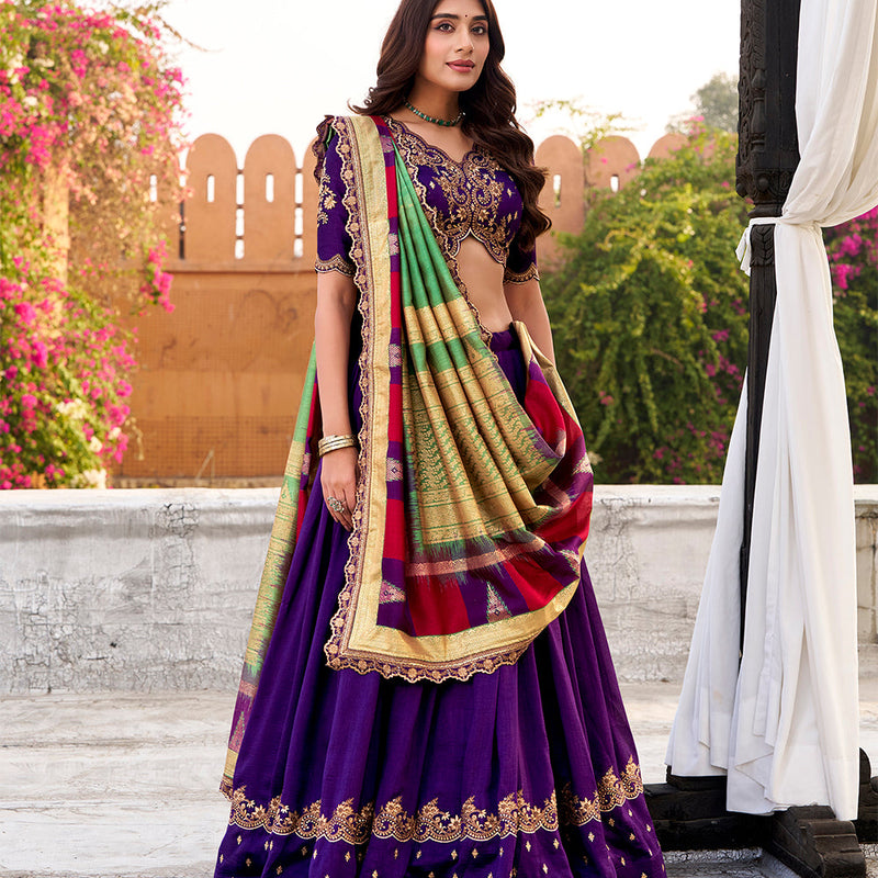 Purple Color Vichitra Silk Lehenga