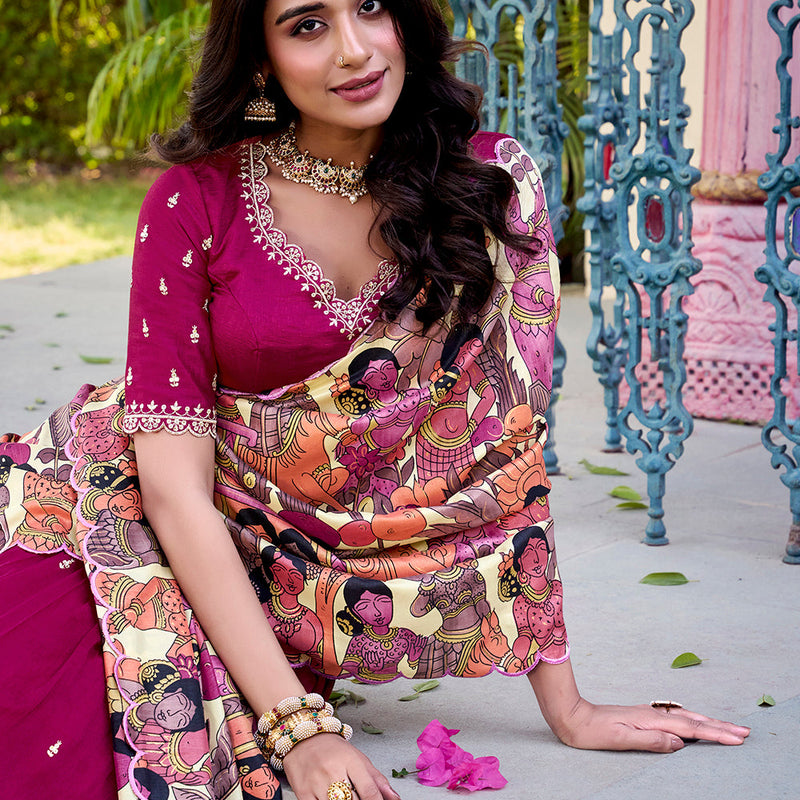 Pink Color Sequins And Thread Embroidery Work Vichitra Silk Lehenga