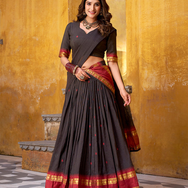 Black Color Zari Weaving Work Chanderi Lehenga Choli